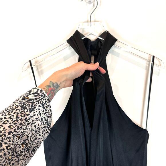 Intermix Women's Claire Crepe Satin Maxi Gown Size 8 Black Halter Formal Luxury - Picture 6 of 11